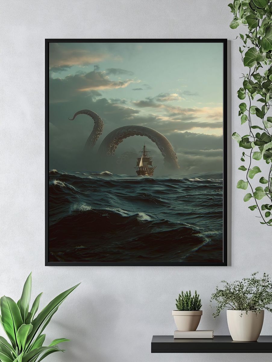 Kraken Encounter — Fantasy Art Print. — room view 4