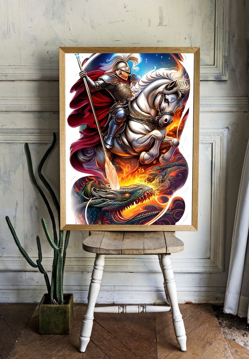 Knight vs Dragon — Fantasy Art Print. — room view 1