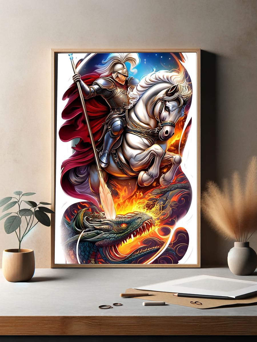 Knight vs Dragon — Fantasy Art Print. — room view 2