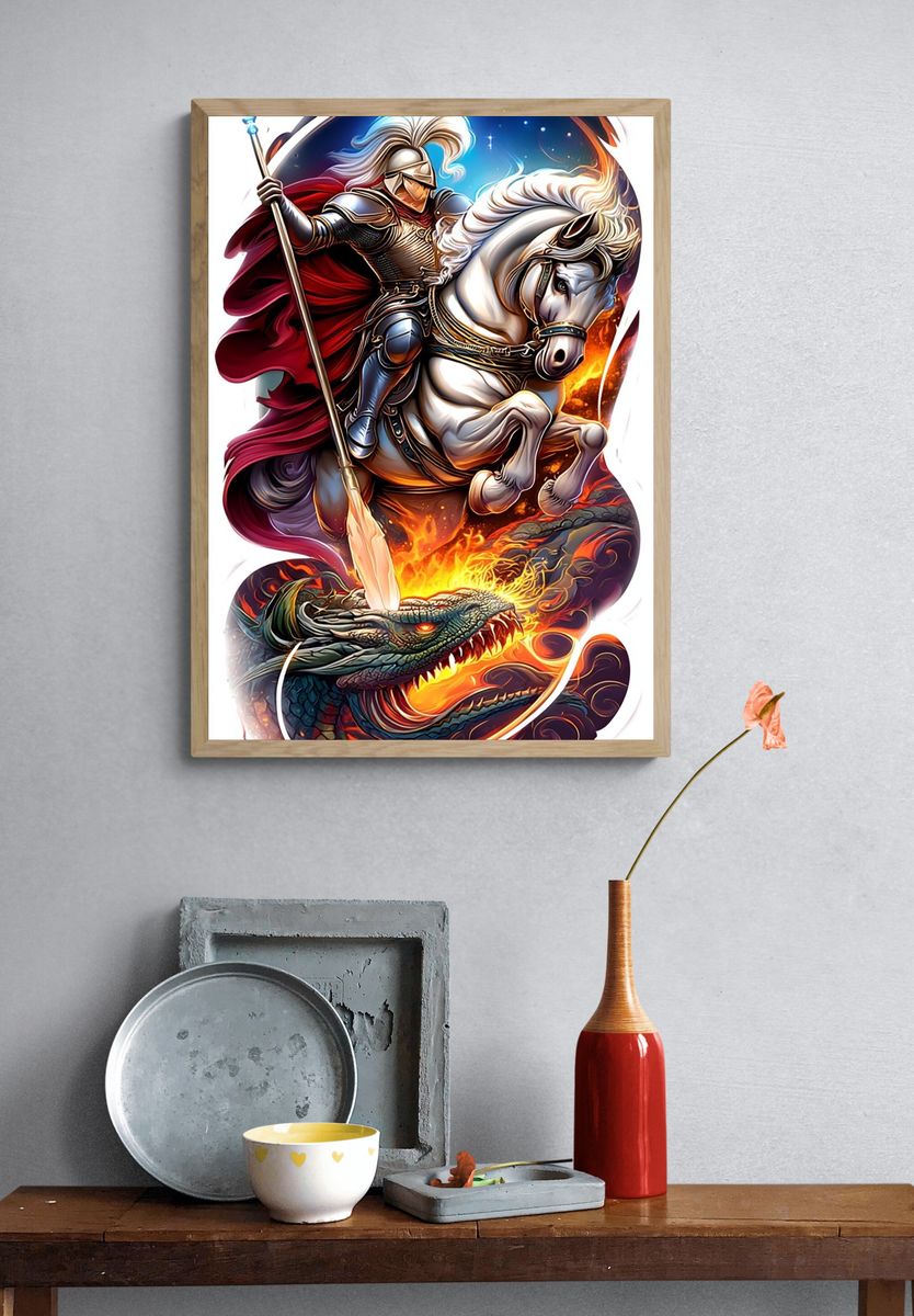 Knight vs Dragon — Fantasy Art Print. — room view 3
