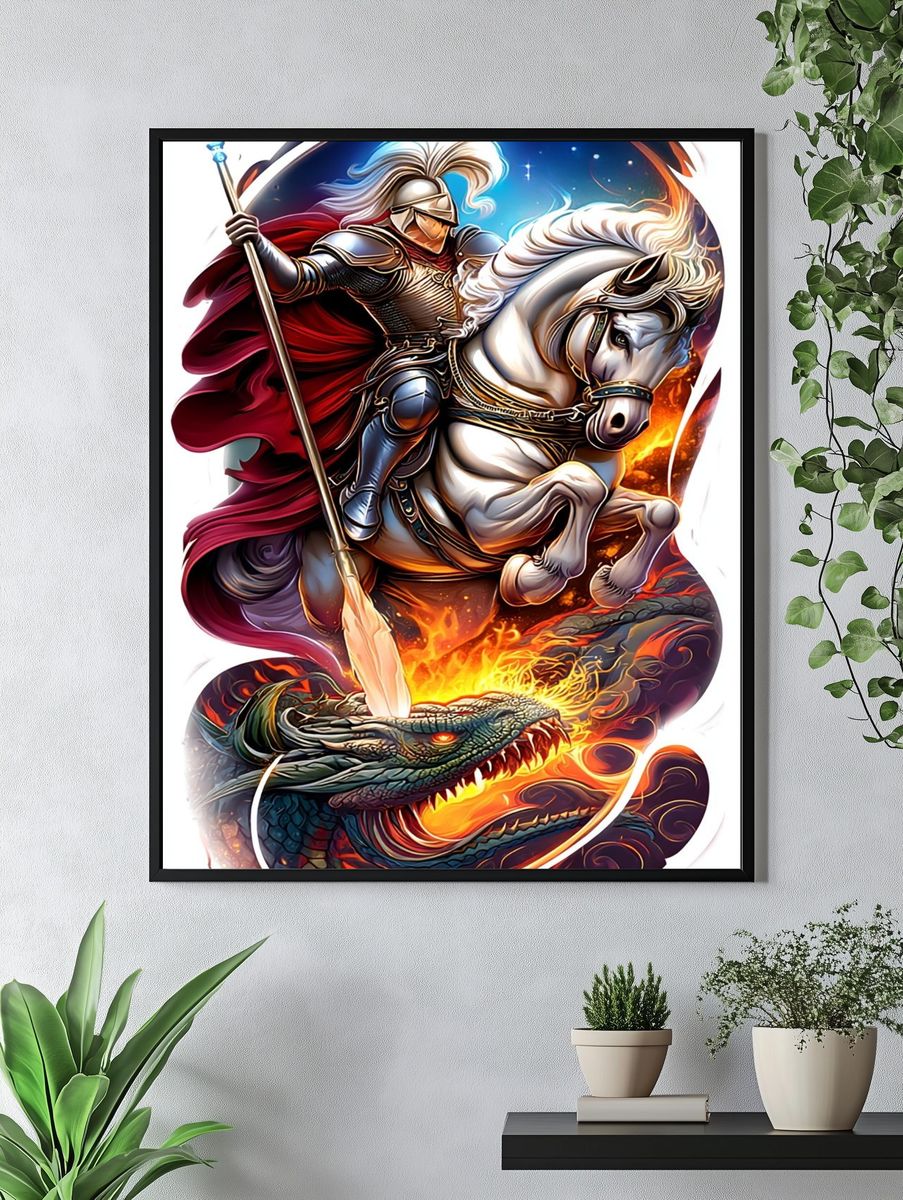 Knight vs Dragon — Fantasy Art Print. — room view 4