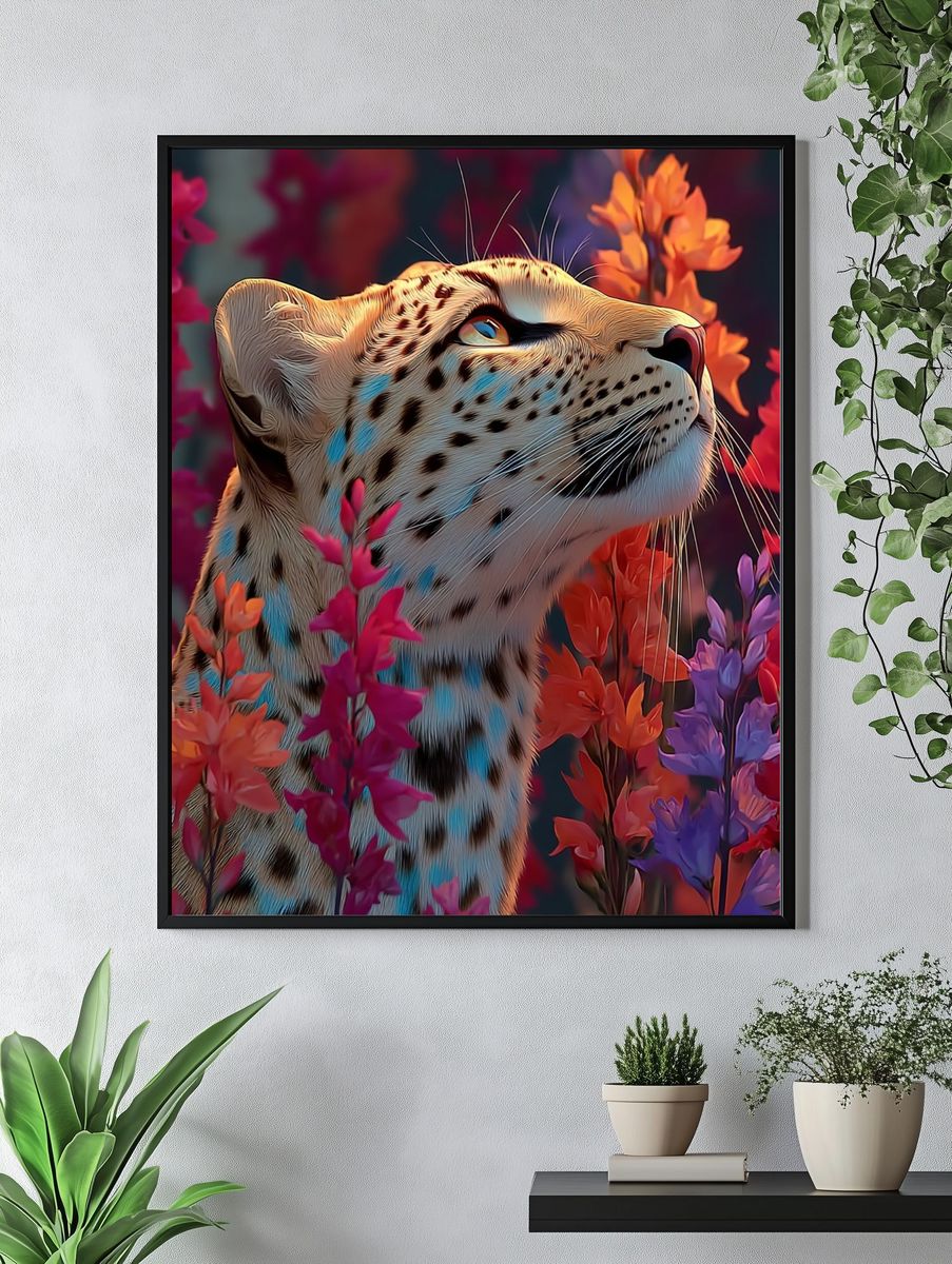 Leopard Among Flowers — Illustration Print. — room view 4