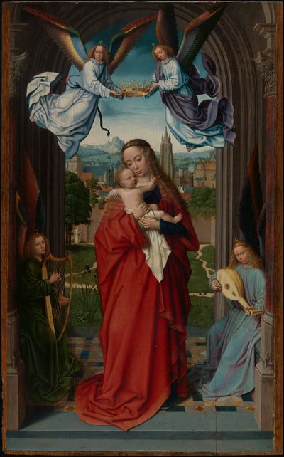 Virgin and Child with Four Angels by Gerard David — Art Print. poster