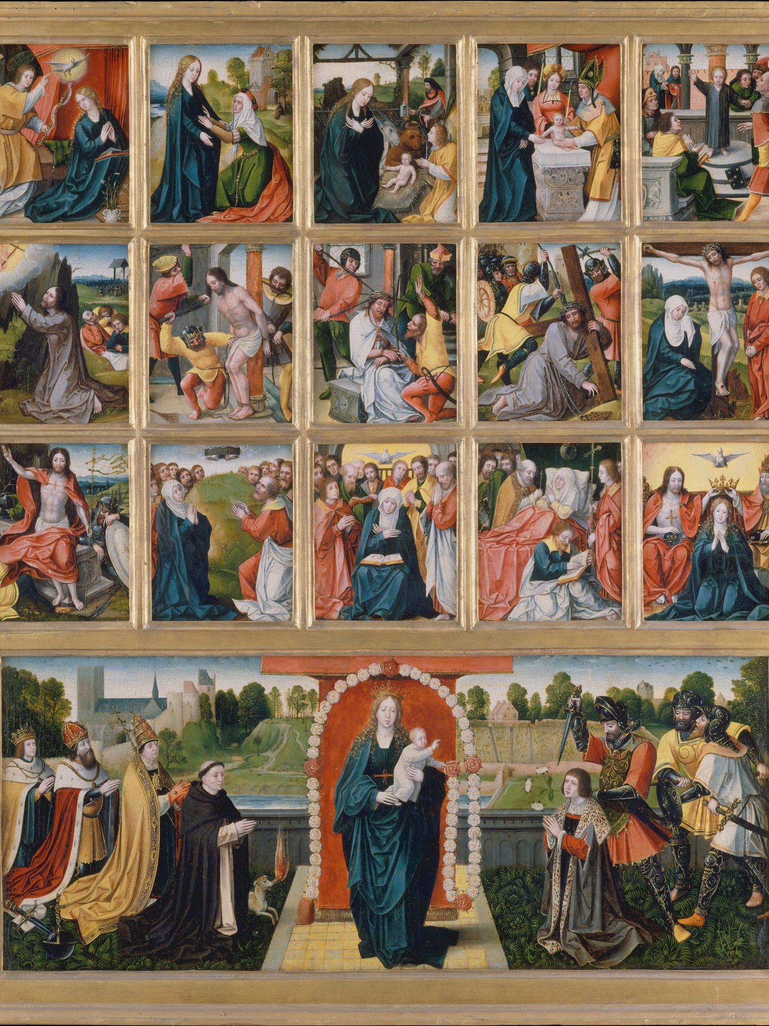 The Fifteen Mysteries and the Virgin of the Rosary by Netherlandish (Brussels) Painter — Art Print. poster — fine-art art