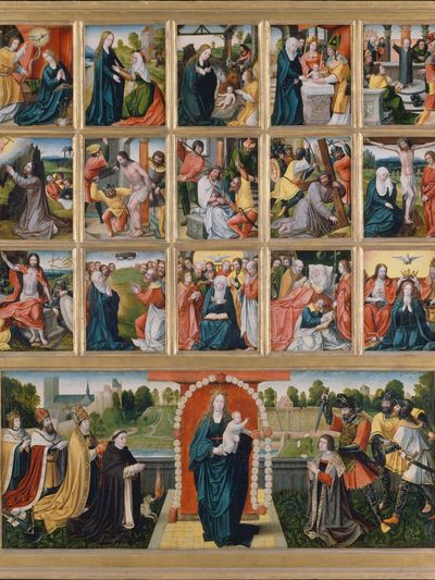 The Fifteen Mysteries and the Virgin of the Rosary by Netherlandish (Brussels) Painter — Art Print. poster print