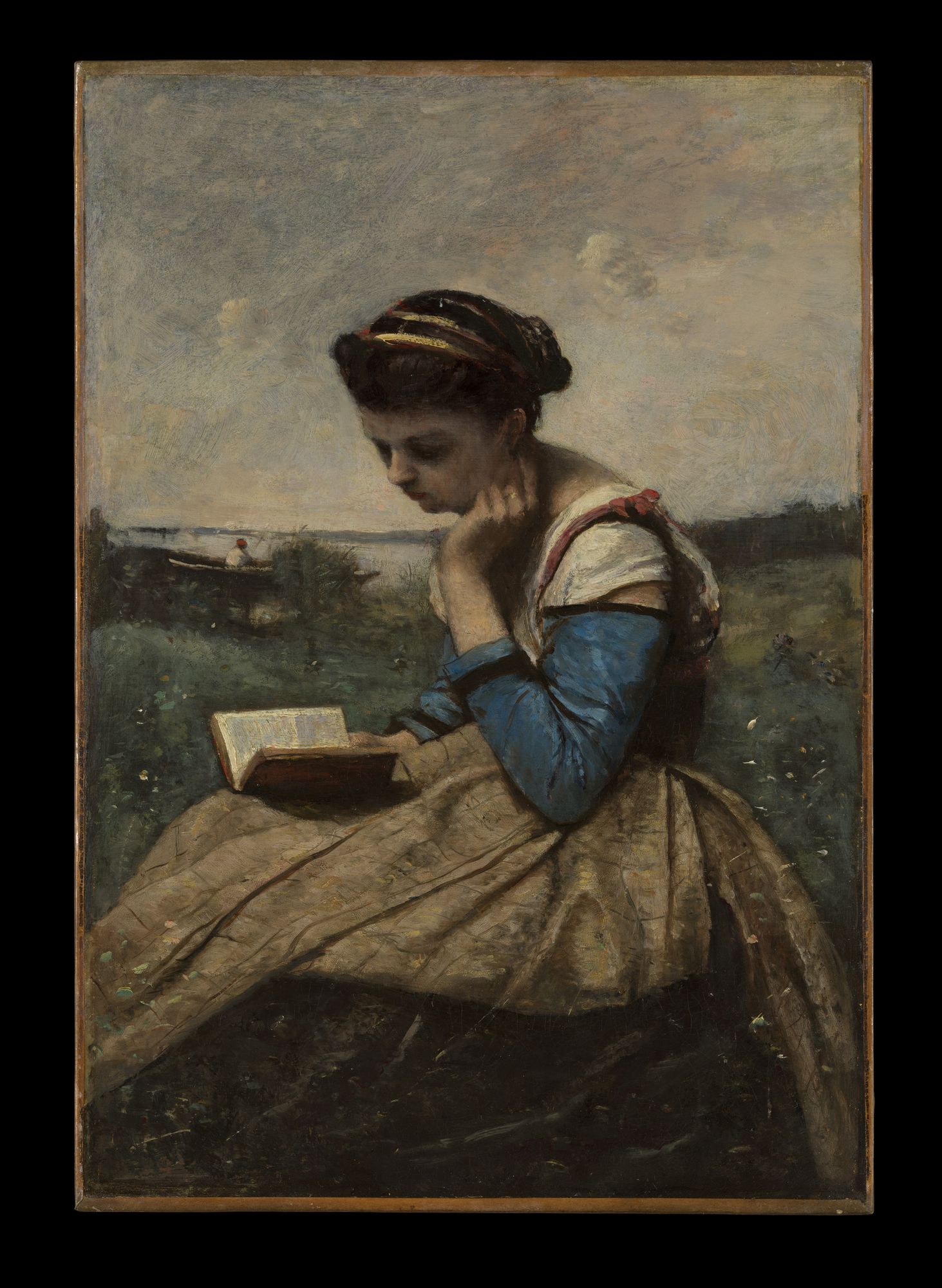 A Woman Reading by Camille Corot — Art Print. poster — fine-art art