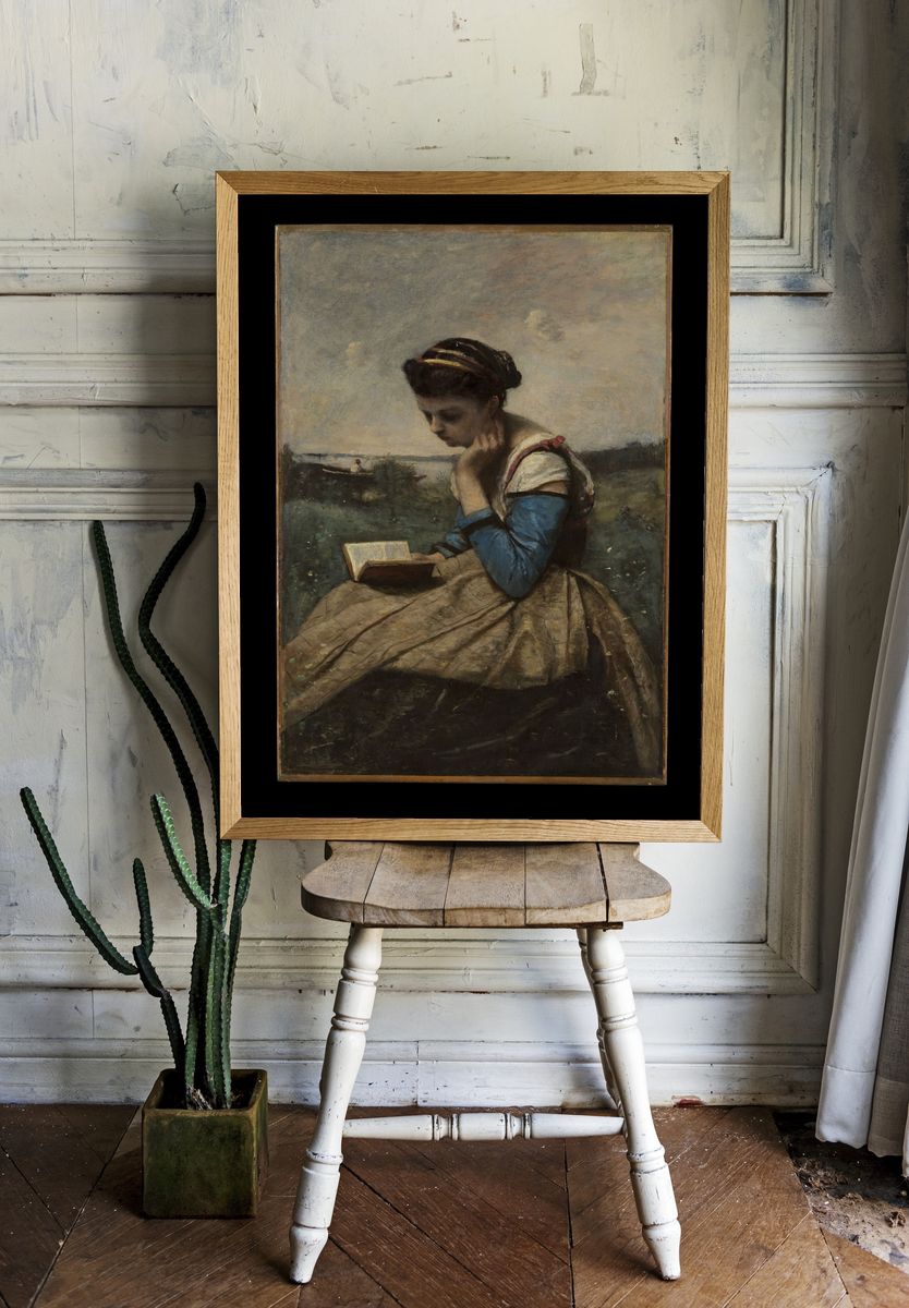 A Woman Reading by Camille Corot — Art Print. — room view 1