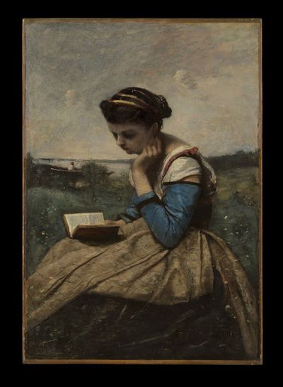 A Woman Reading by Camille Corot — Art Print. poster print