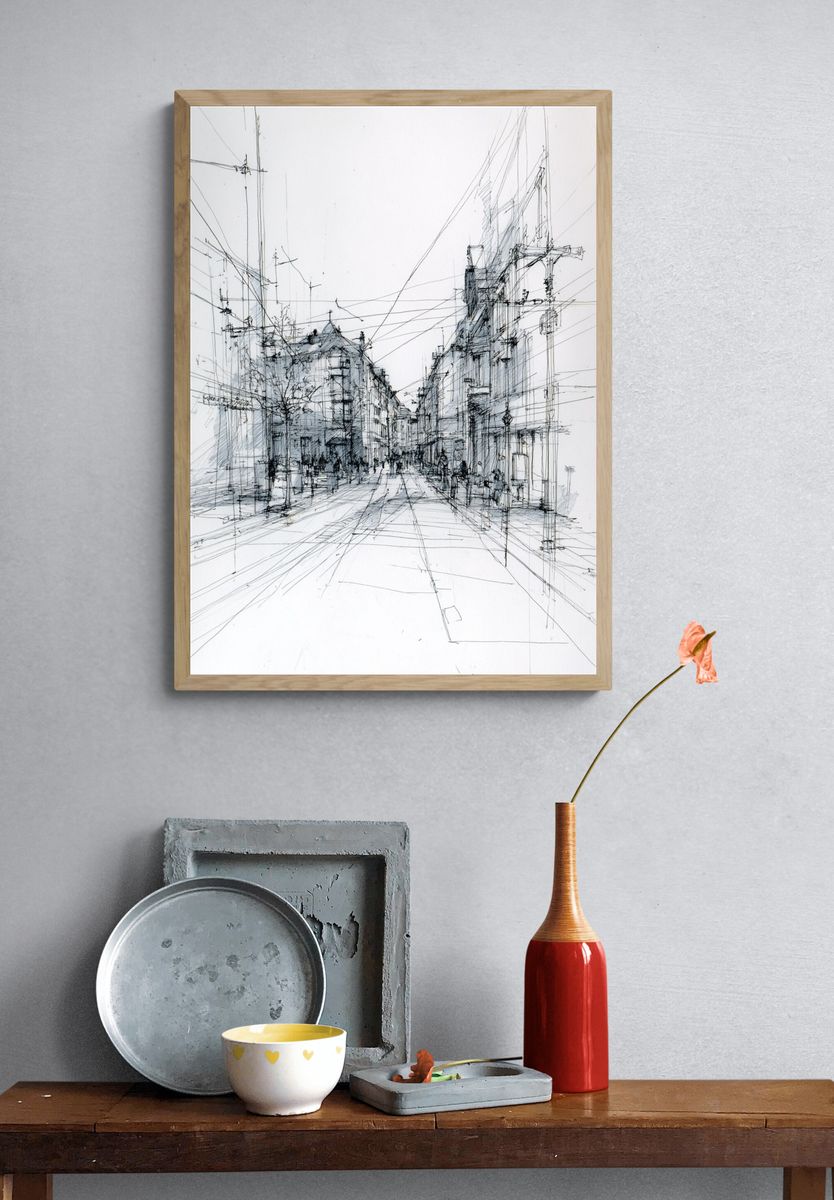 Urban Street Scene — Line-Art Print. — room view 3