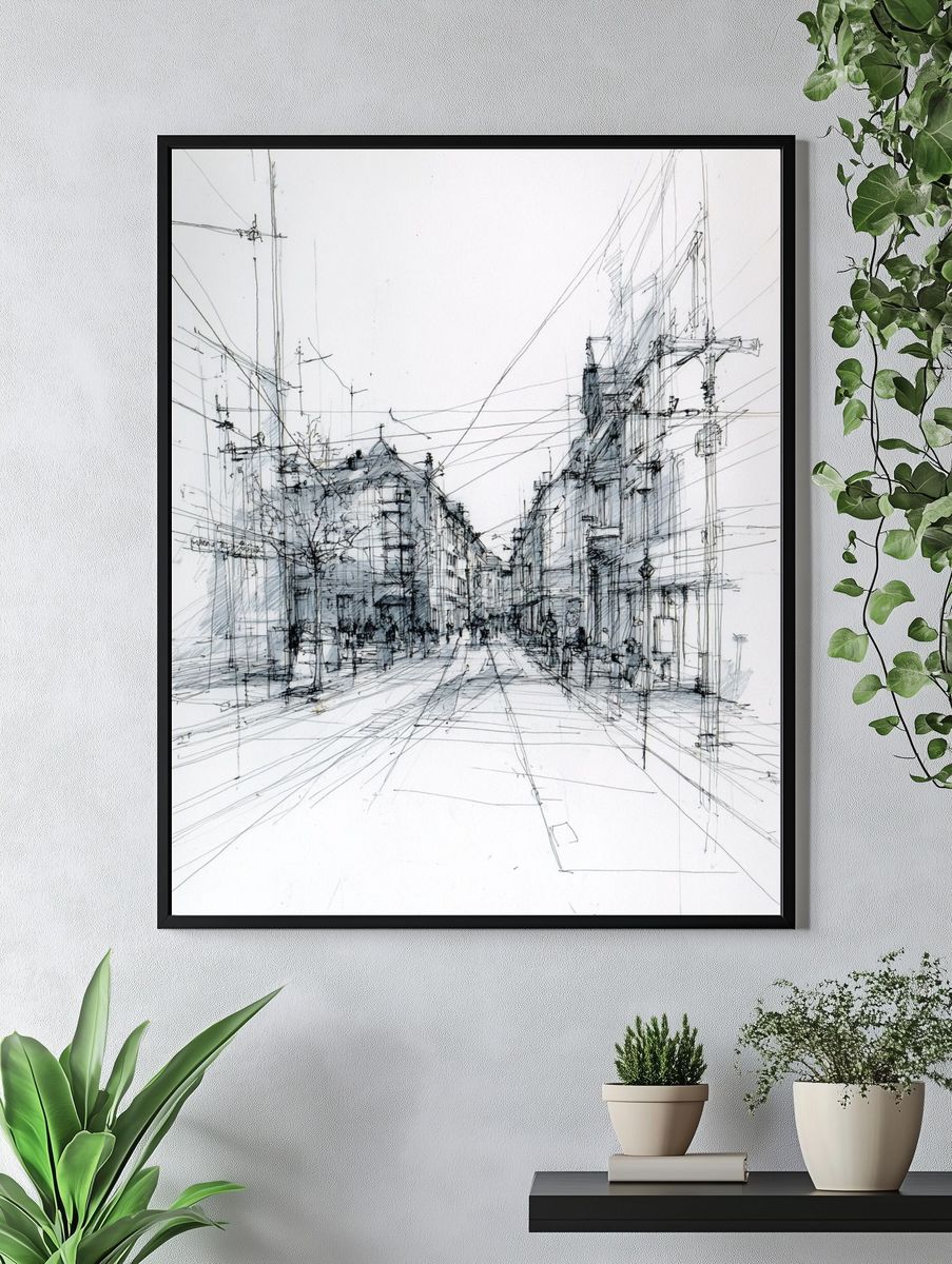 Urban Street Scene — Line-Art Print. — room view 4