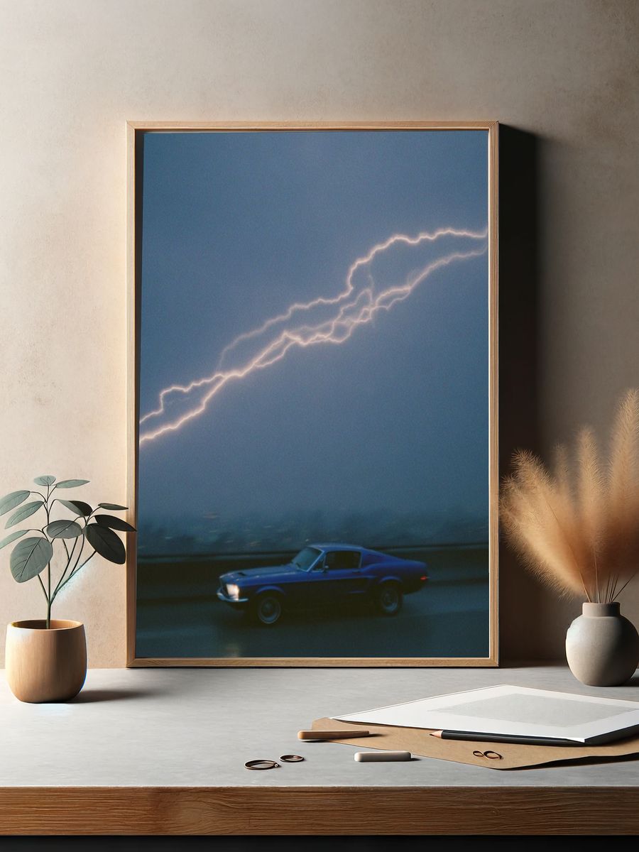 Lightning Strike with Classic Car Poster. — room view 2