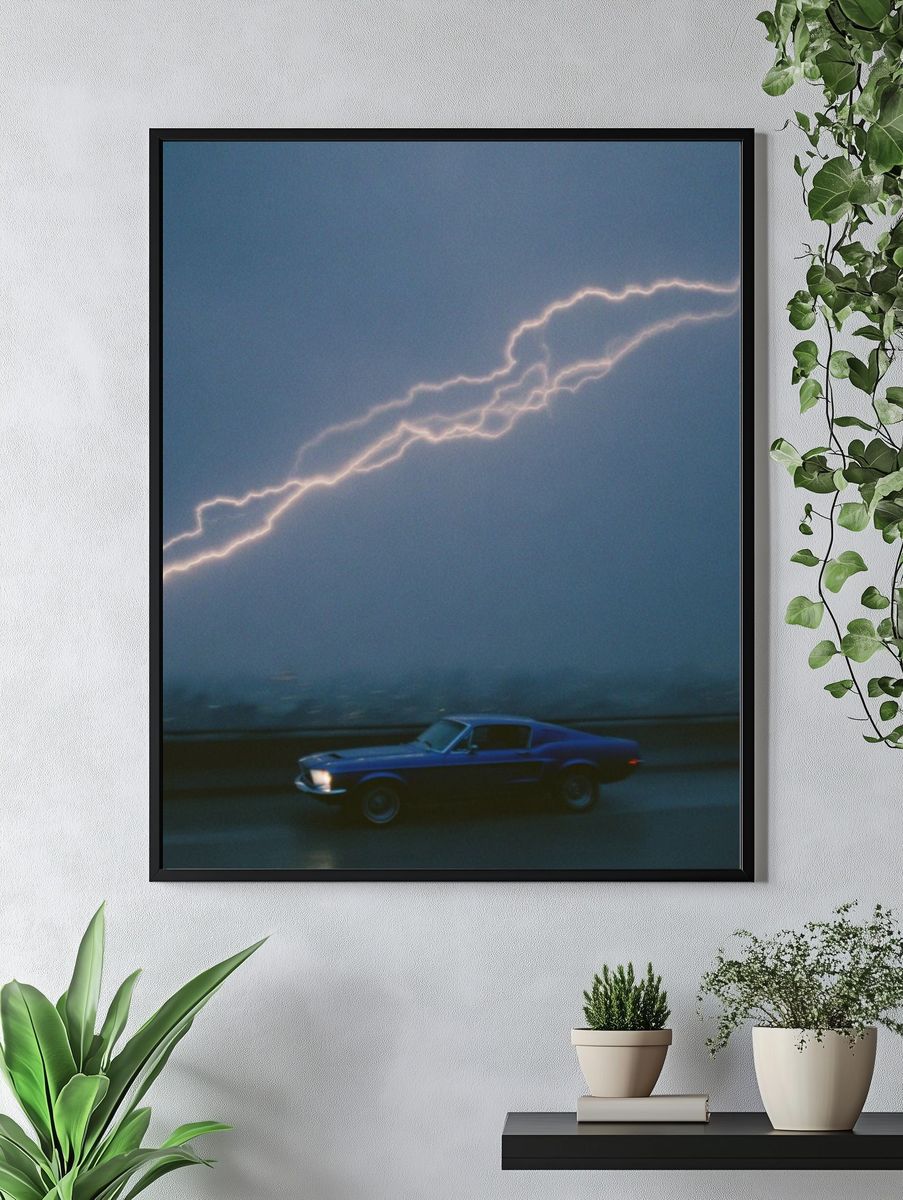 Lightning Strike with Classic Car Poster. — room view 4