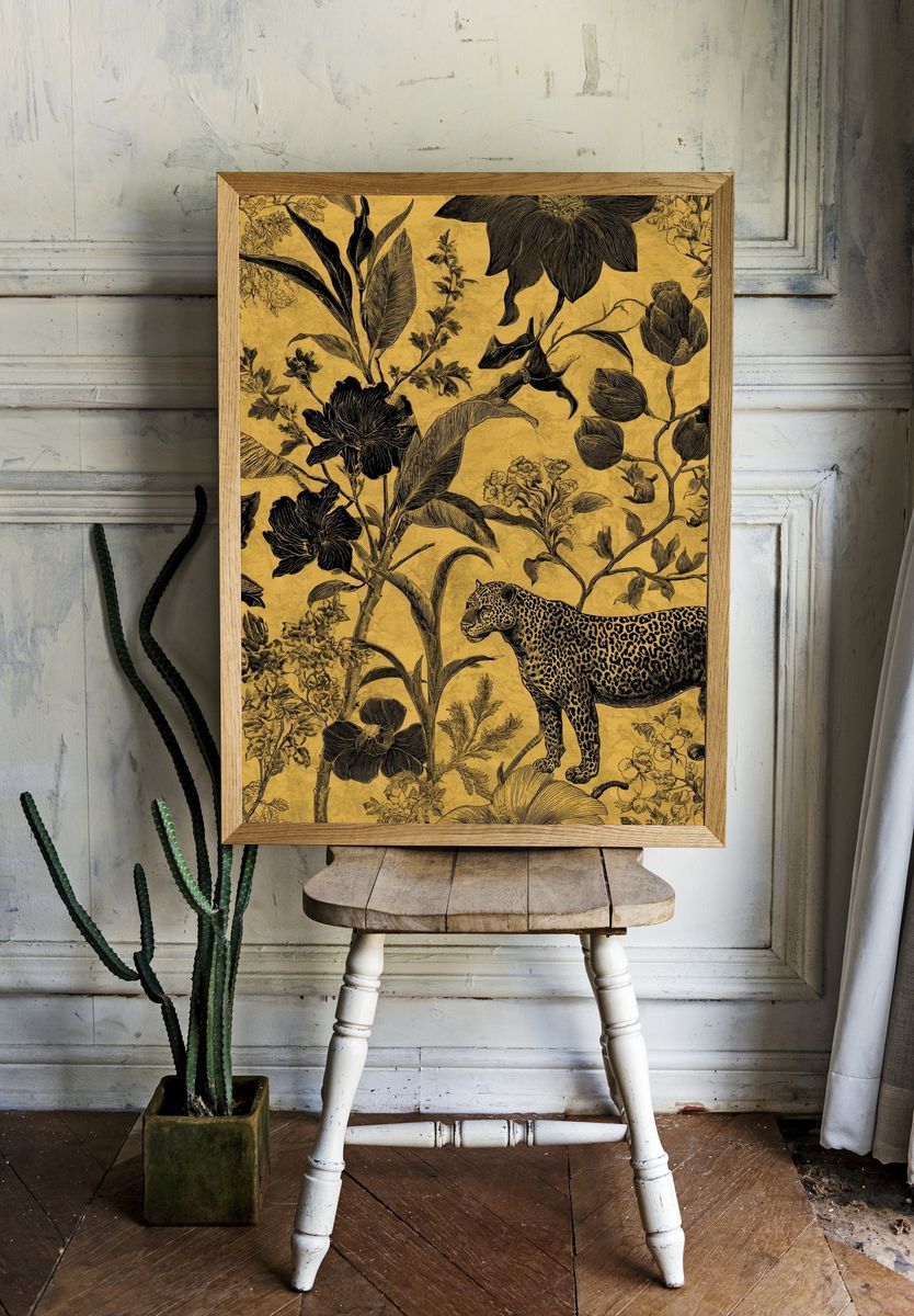 Leopard and Floral Illustration Poster. — room view 1