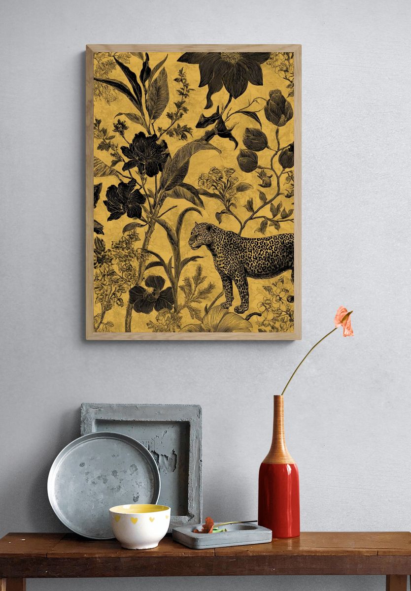 Leopard and Floral Illustration Poster. — room view 3