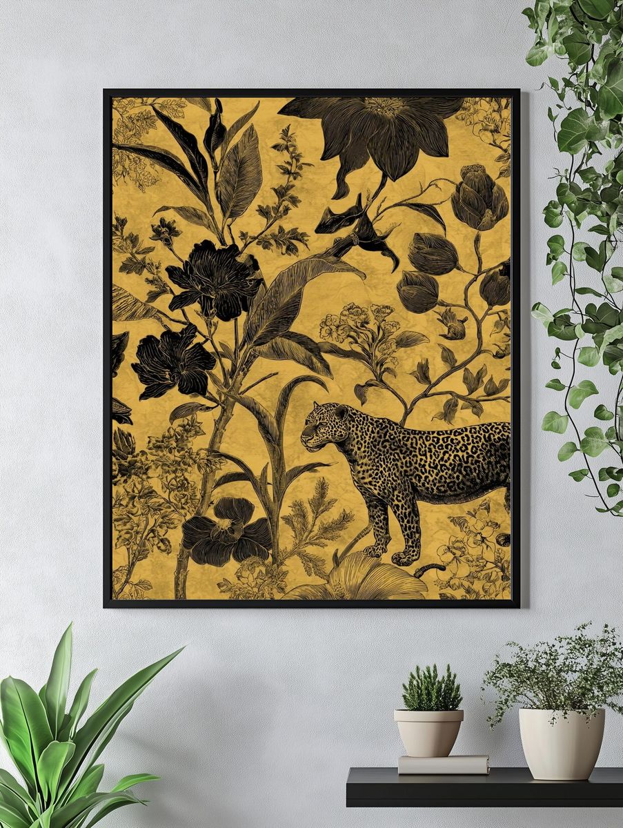 Leopard and Floral Illustration Poster. — room view 4