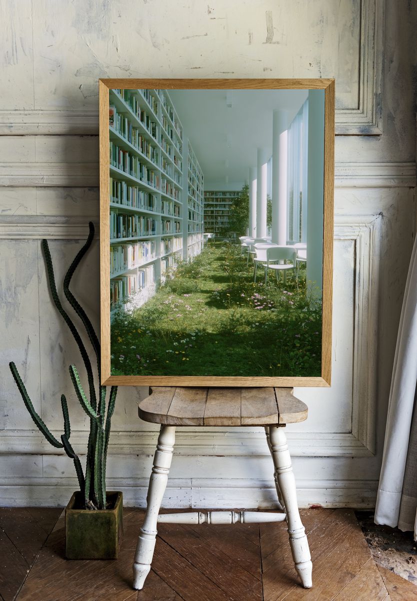 Modern Library with Greenery Poster. — room view 1