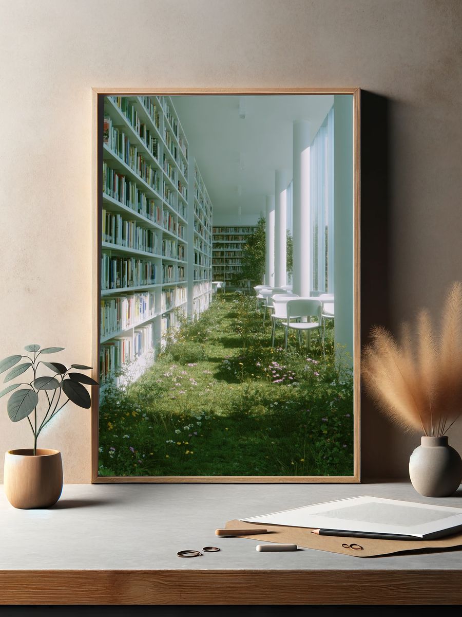 Modern Library with Greenery Poster. — room view 2