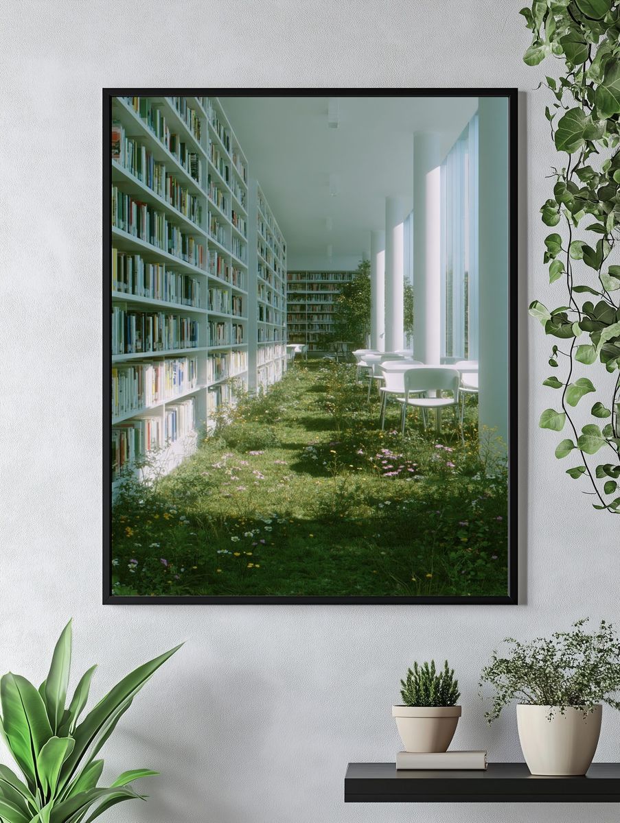 Modern Library with Greenery Poster. — room view 4