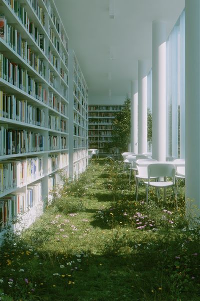Modern Library with Greenery Poster.