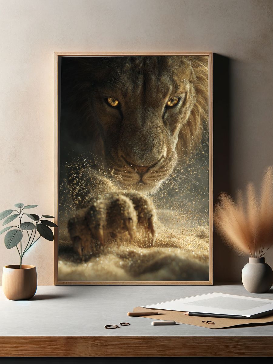 Lion Close-Up Photography Poster. — room view 2