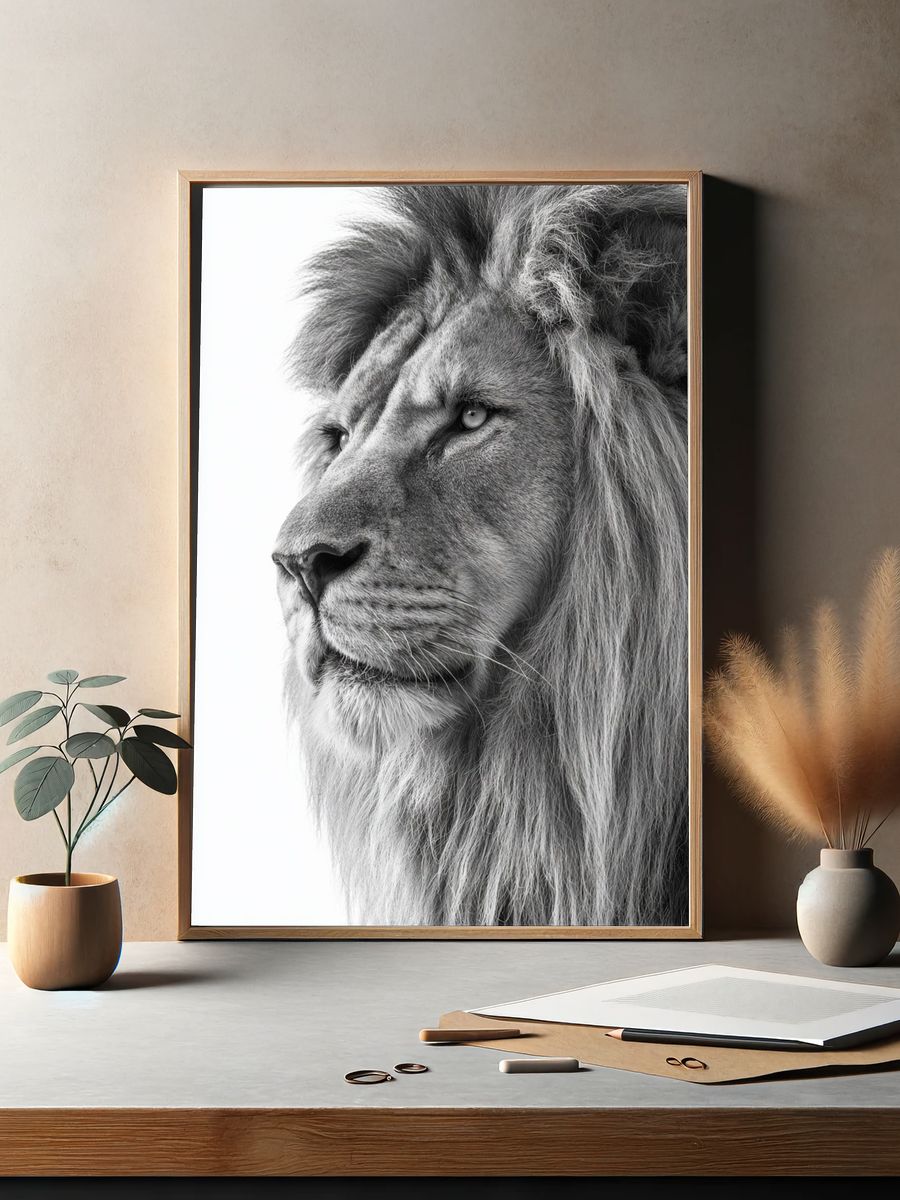 Majestic Lion — Black-White Print. — room view 2