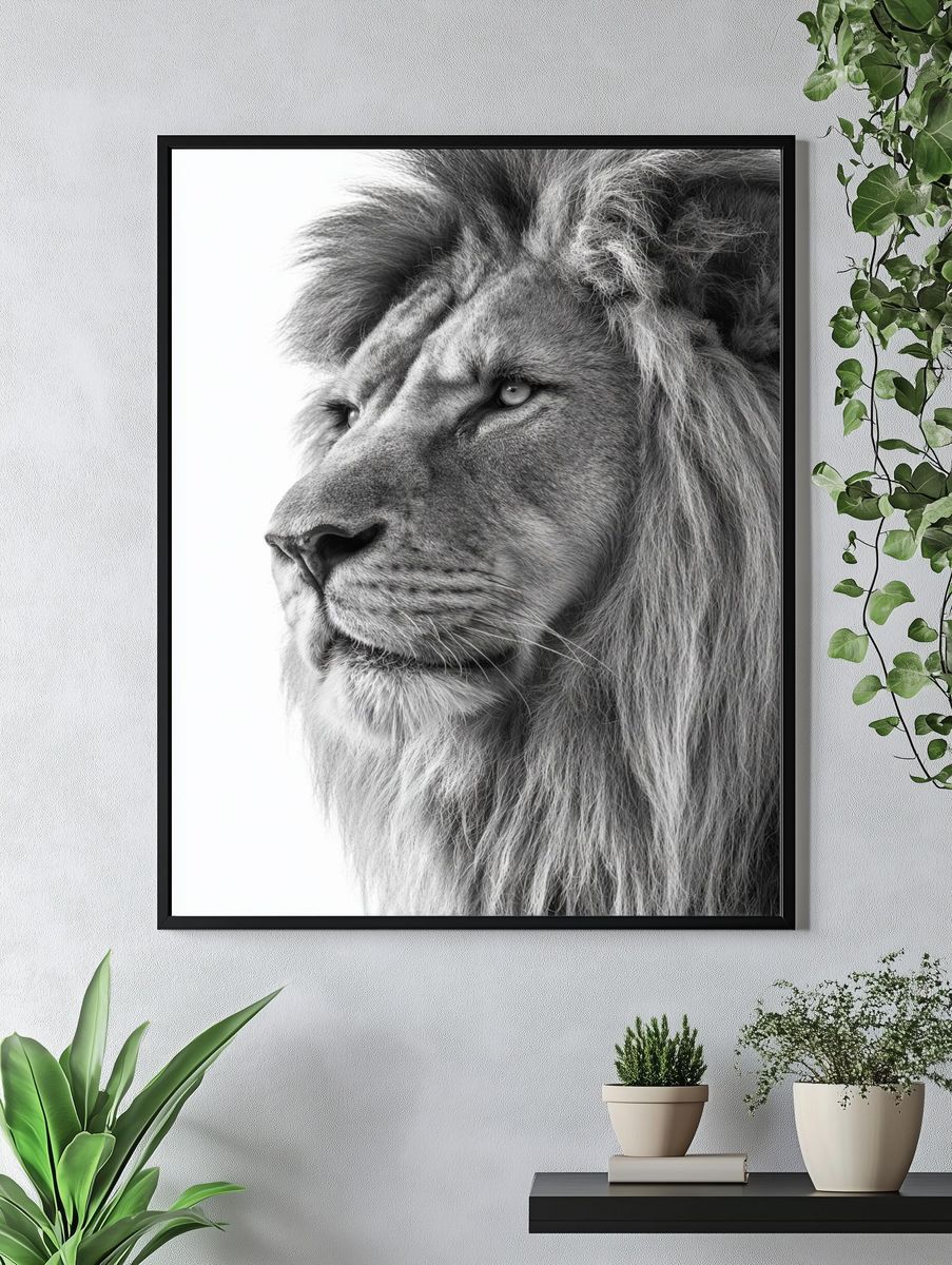 Majestic Lion — Black-White Print. — room view 4