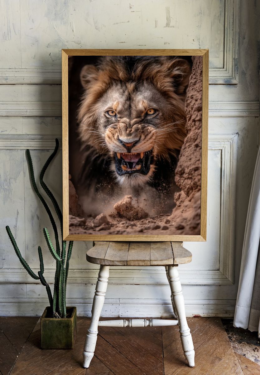 Majestic Lion Roaring Poster. — room view 1