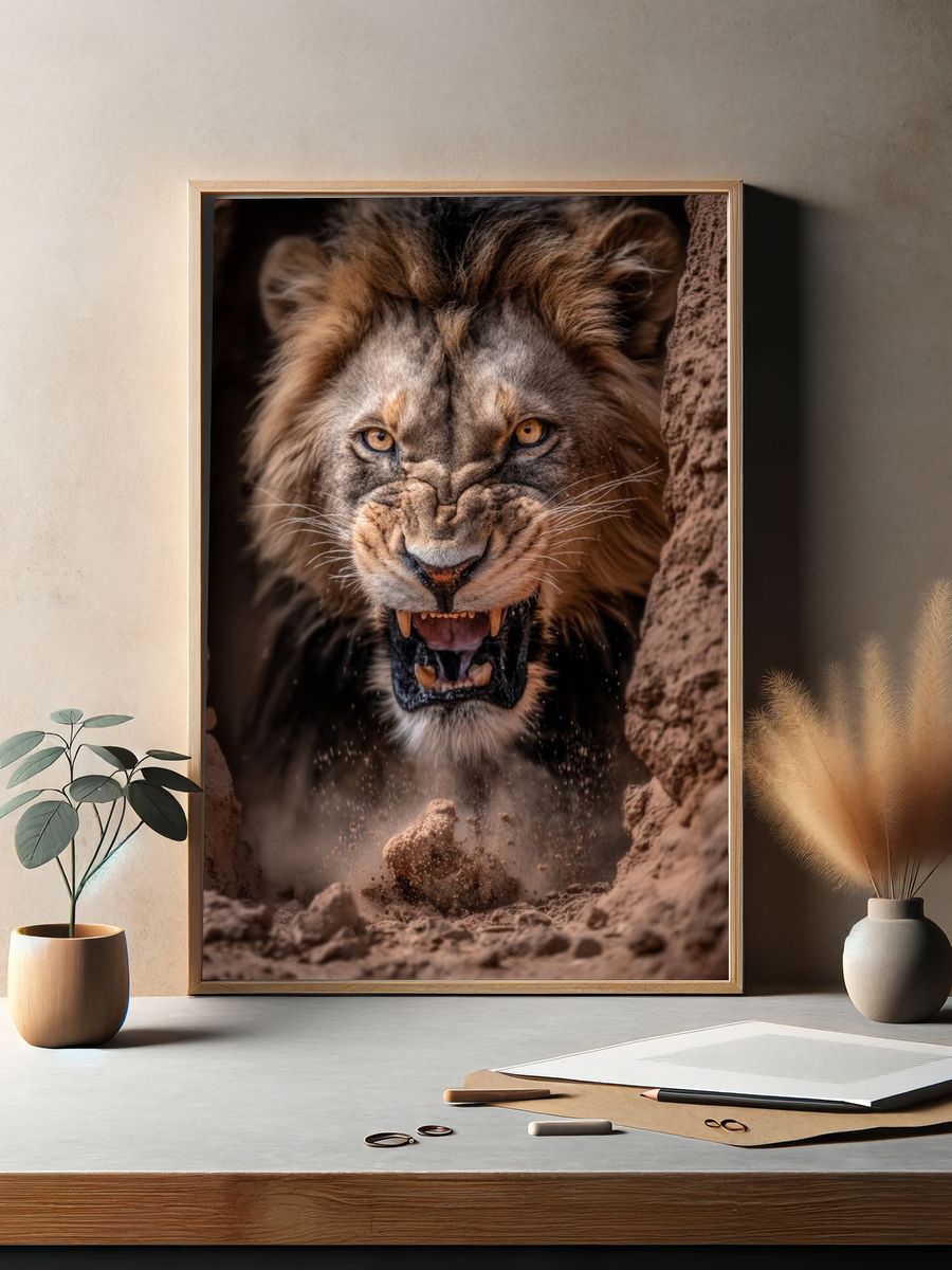 Majestic Lion Roaring Poster. — room view 2