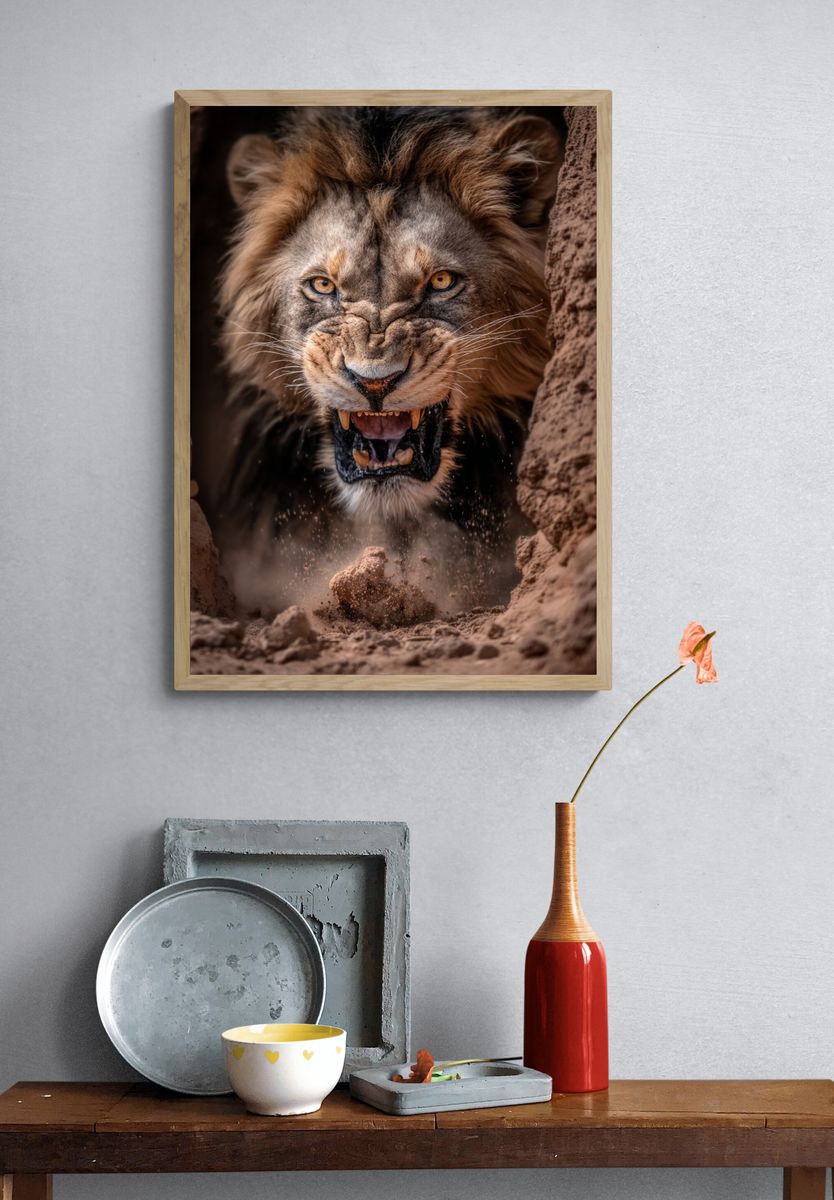 Majestic Lion Roaring Poster. — room view 3