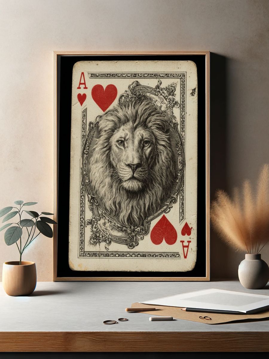 Ace of Hearts Lion Illustration Poster. — room view 2