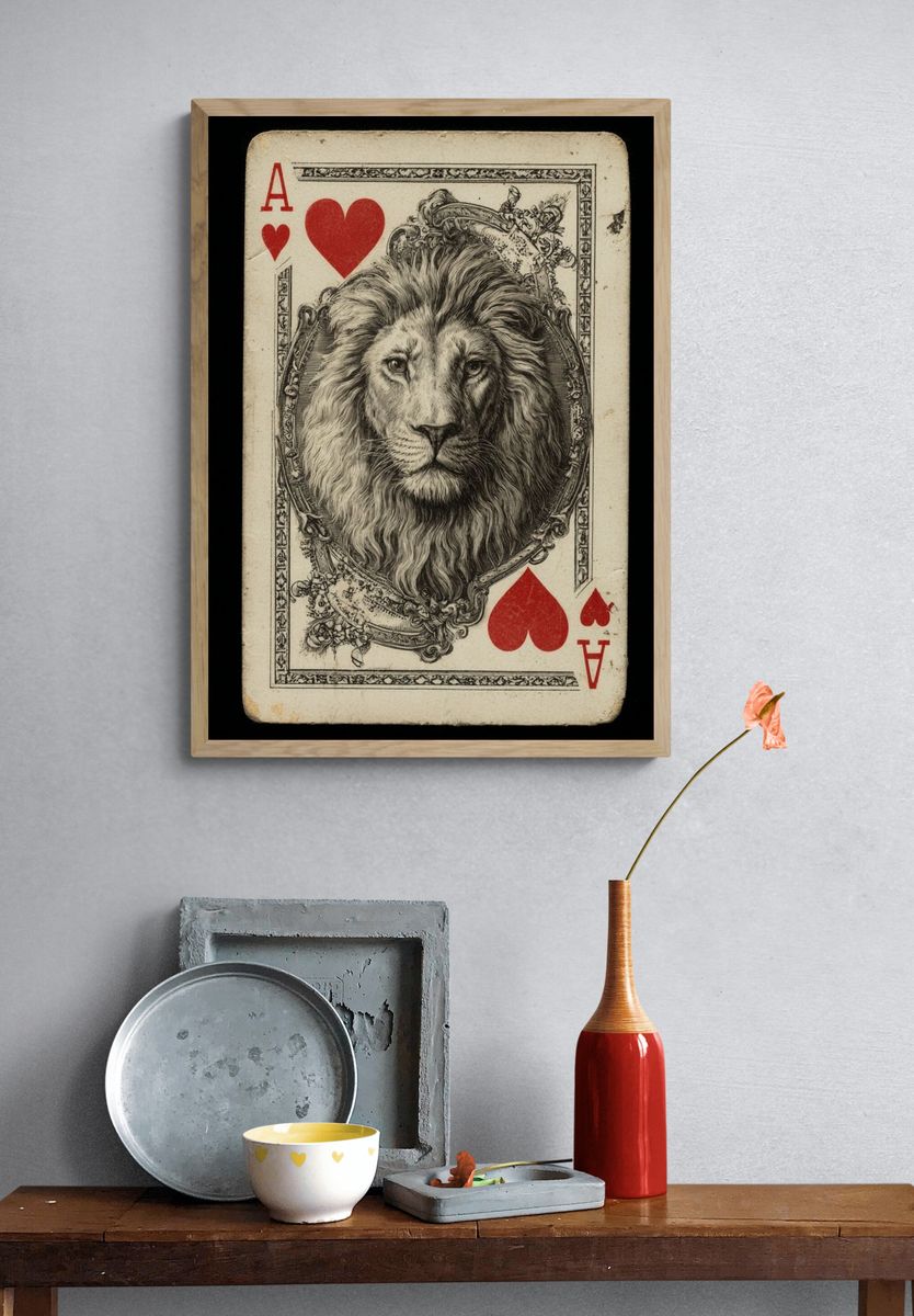 Ace of Hearts Lion Illustration Poster. — room view 3