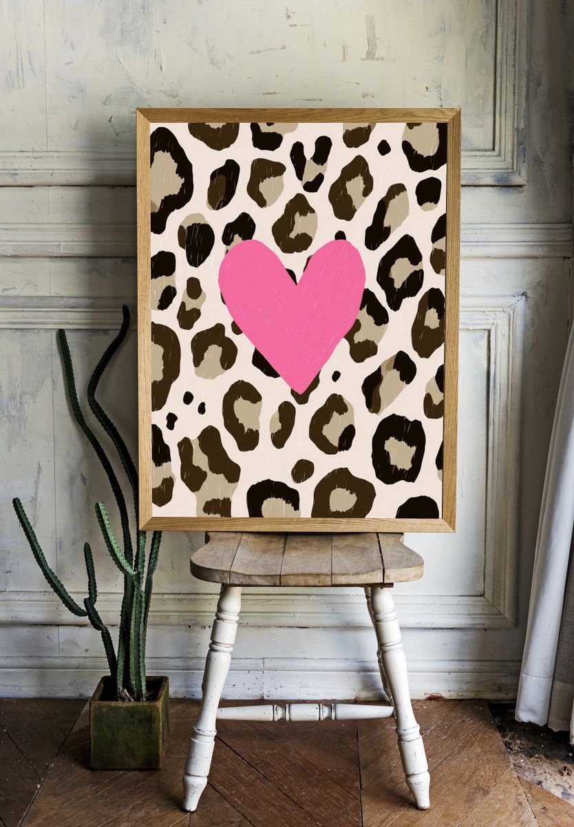 Leopard Print Heart Poster. — room view 1