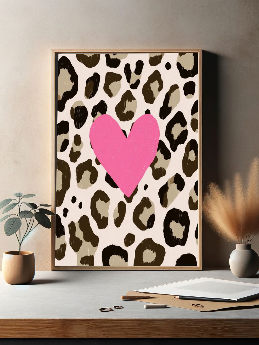 Leopard Print Heart Poster. — room view 2