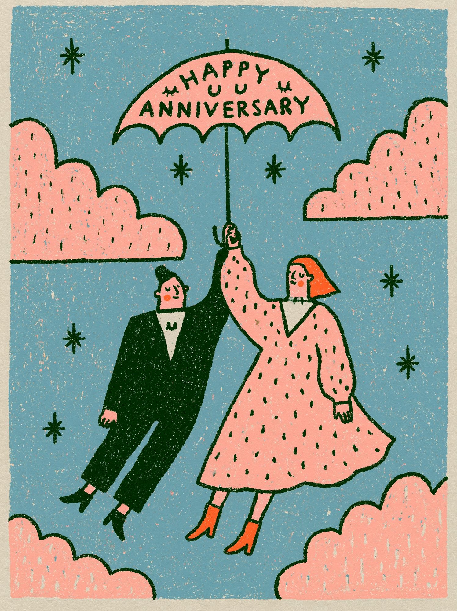 Happy Anniversary Couple Illustration Poster. poster detail