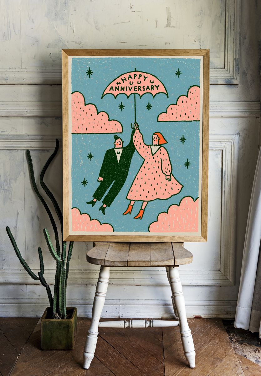 Happy Anniversary Couple Illustration Poster. room preview