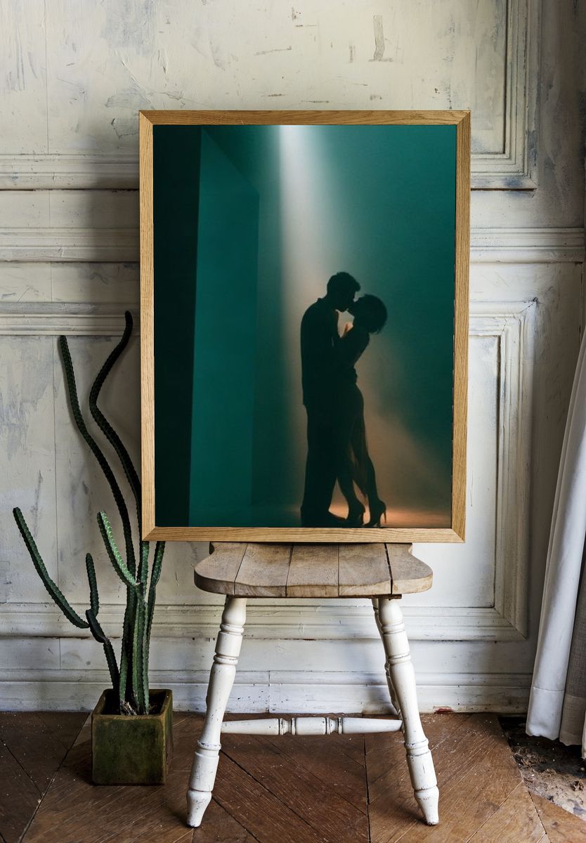 Silhouetted Lovers in Green Light Poster. — room view 1