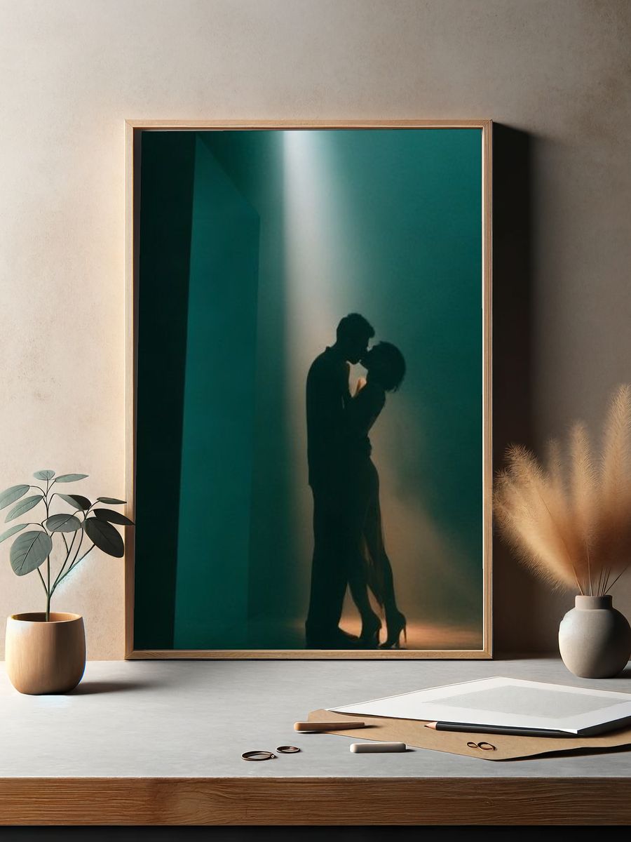 Silhouetted Lovers in Green Light Poster. — room view 2