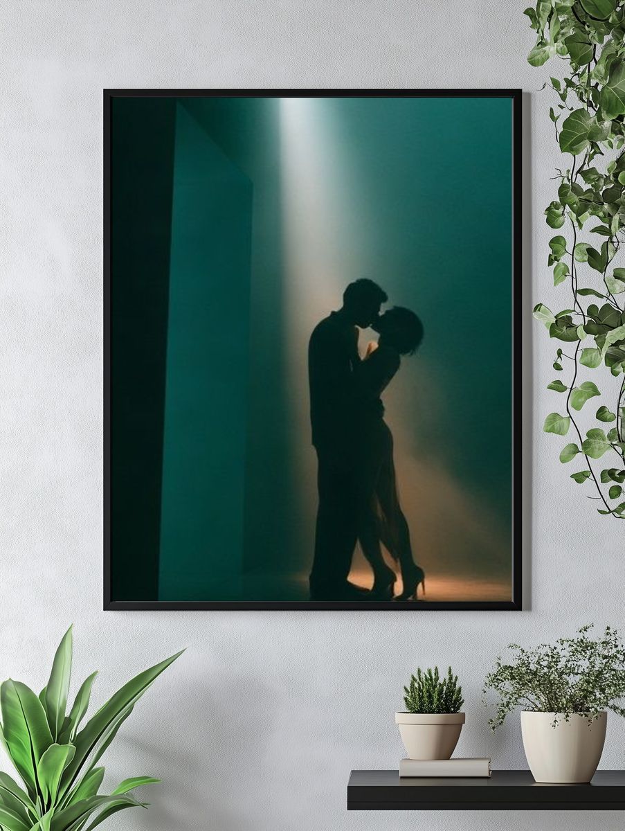Silhouetted Lovers in Green Light Poster. — room view 4