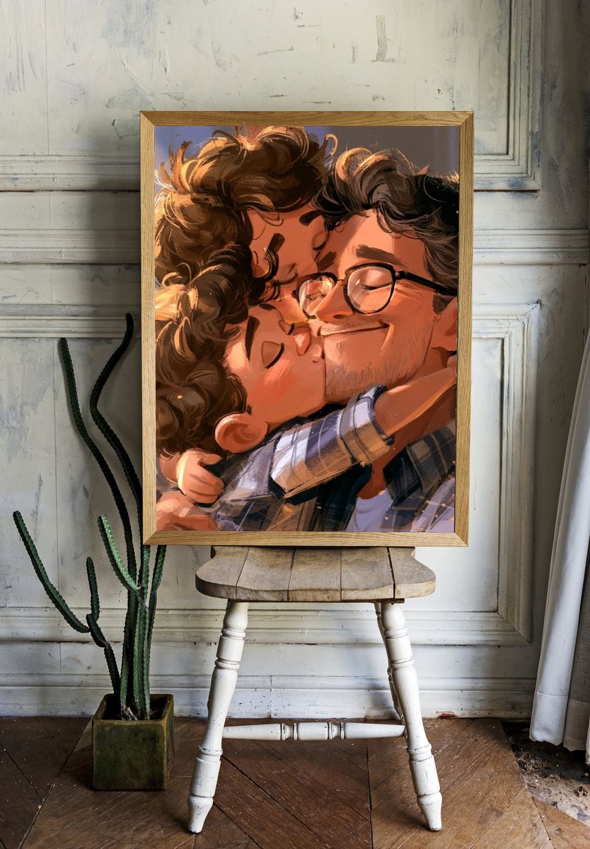 Tender Couple Embrace Illustration Poster. room preview