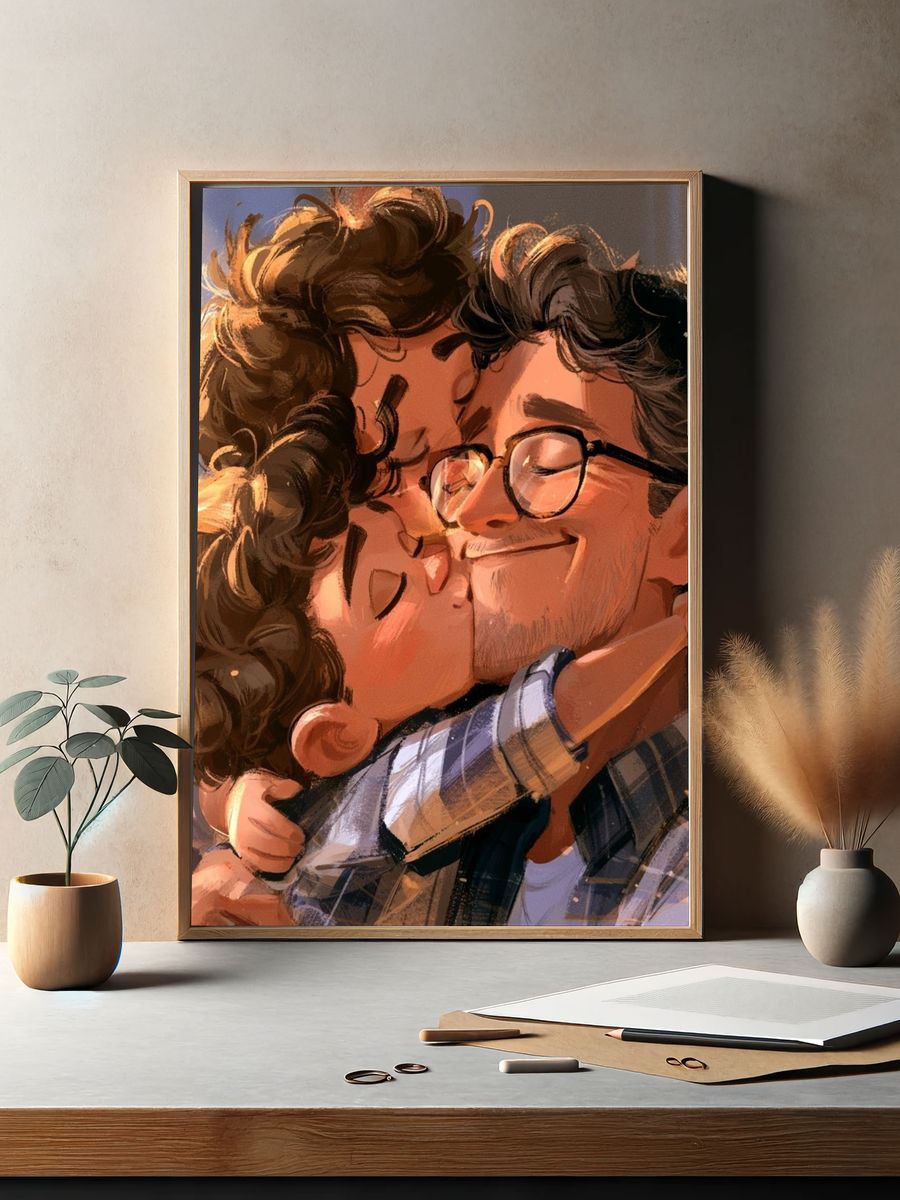 Tender Couple Embrace Illustration Poster. — room view 2