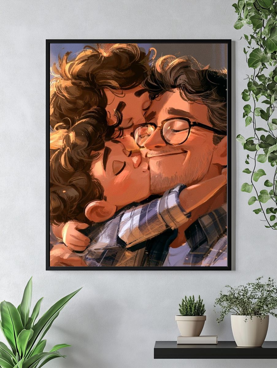 Tender Couple Embrace Illustration Poster. — room view 4