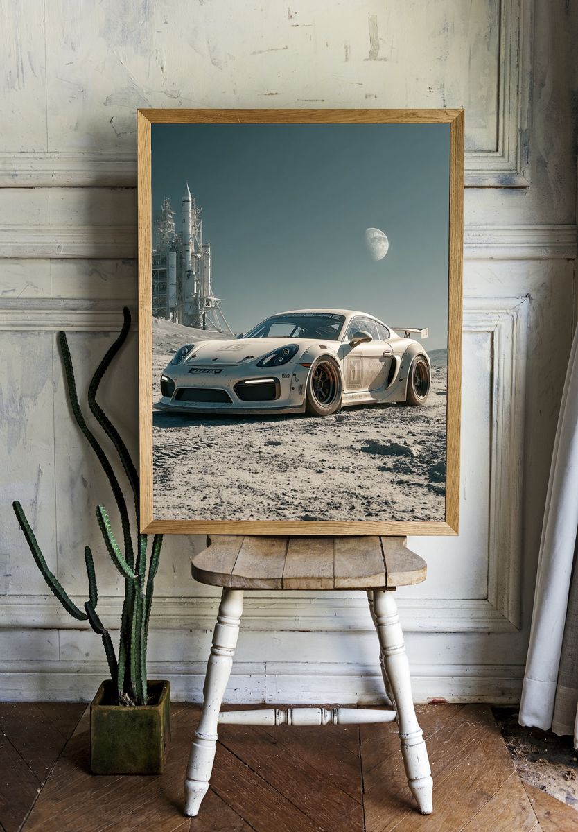 Lunar Porsche Sci-Fi Print. — room view 1