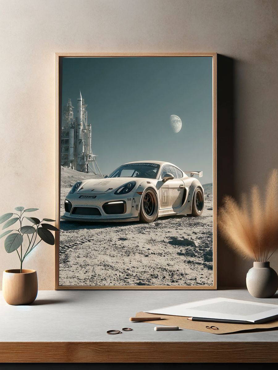 Lunar Porsche Sci-Fi Print. — room view 2