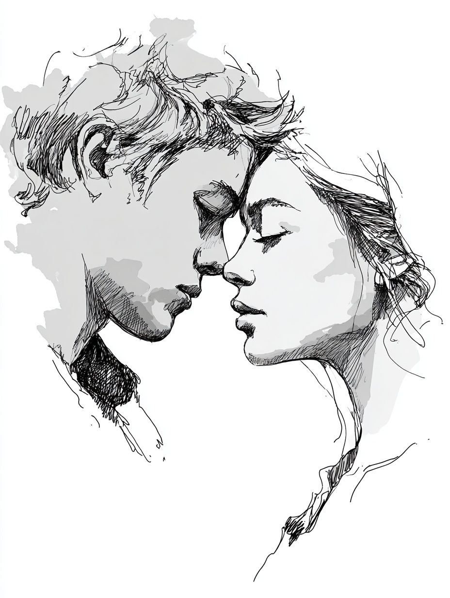Lovers Embrace — Illustration Print. poster — illustration art