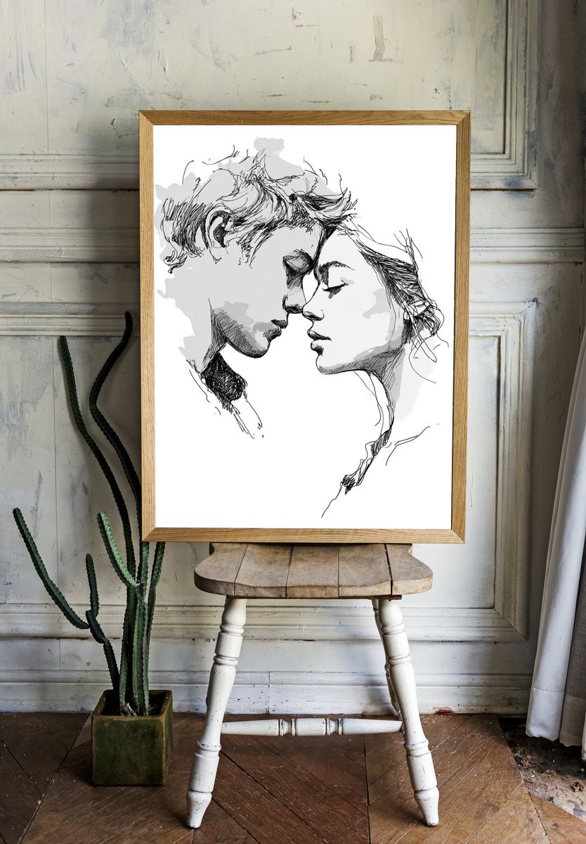 Lovers Embrace — Illustration Print. — room view 1