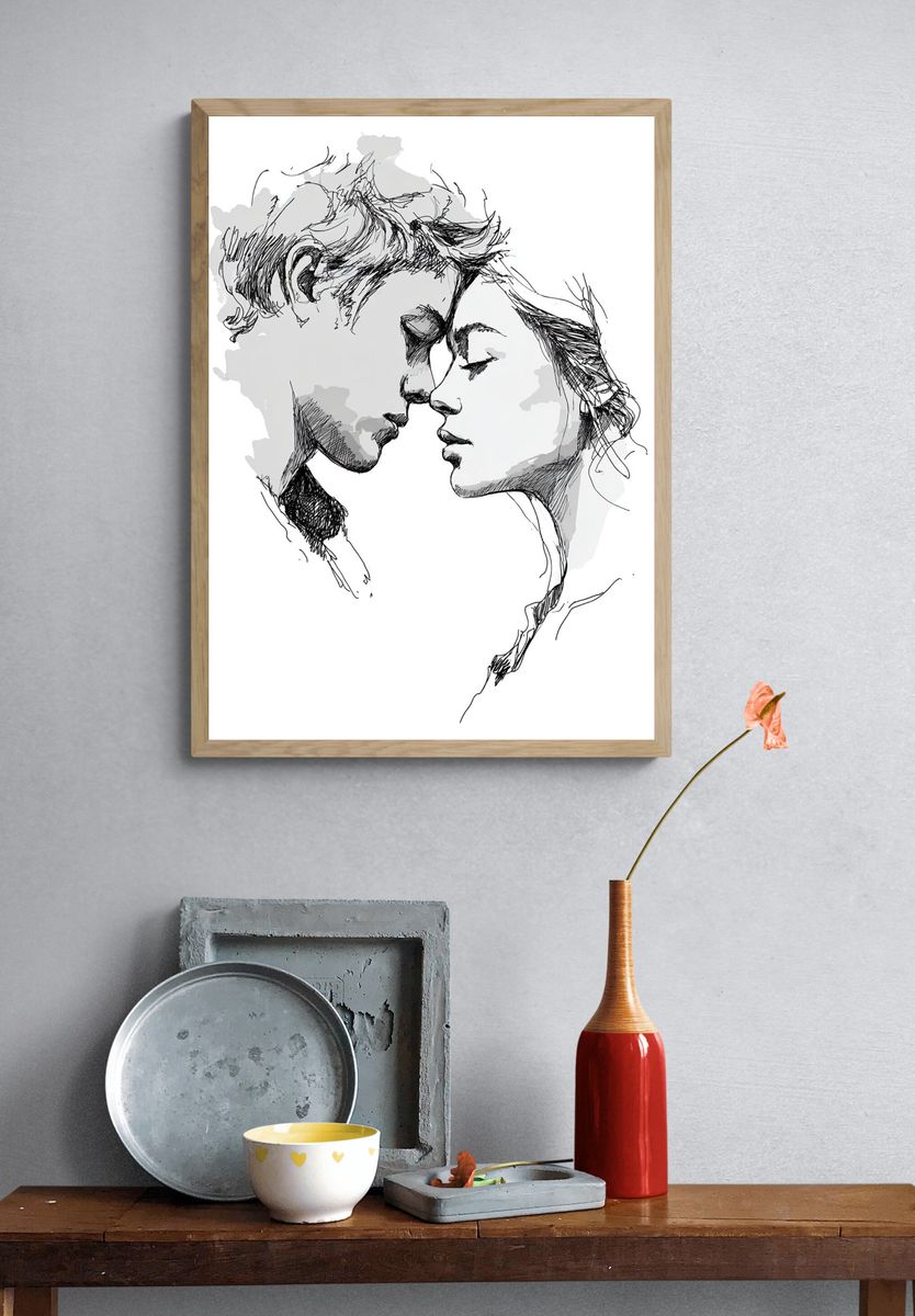 Lovers Embrace — Illustration Print. — room view 3