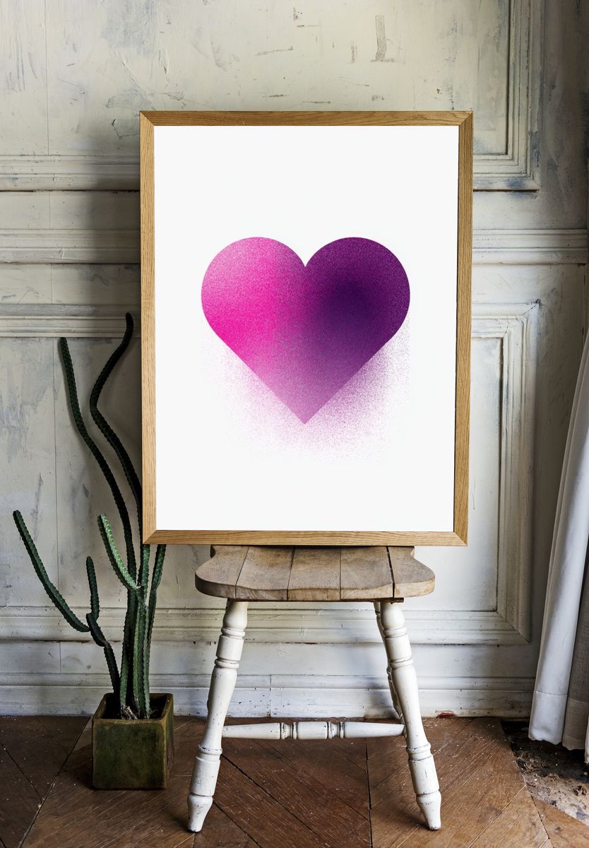 Pink Purple Heart Abstract Print. room preview