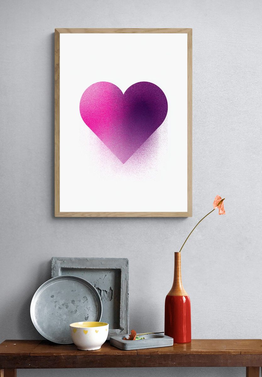 Pink Purple Heart Abstract Print. — room view 3