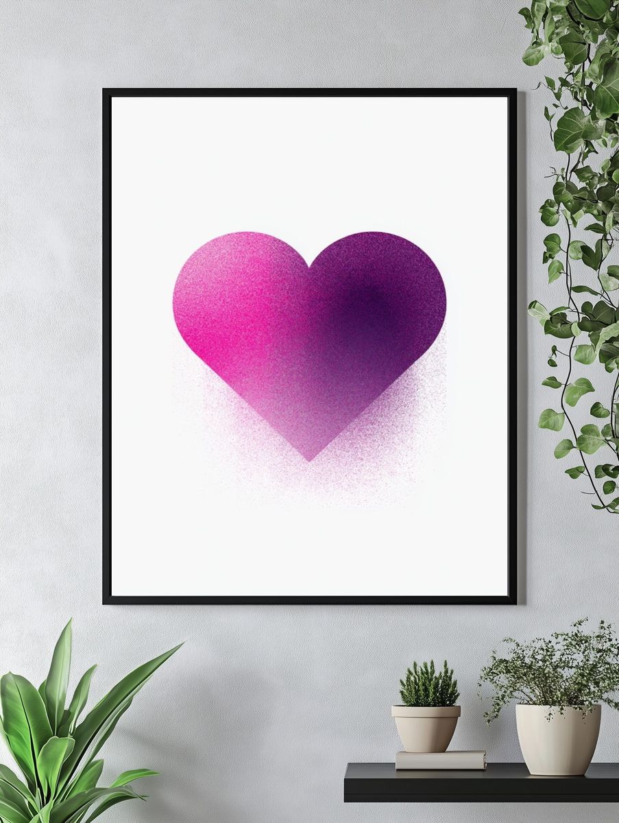 Pink Purple Heart Abstract Print. — room view 4