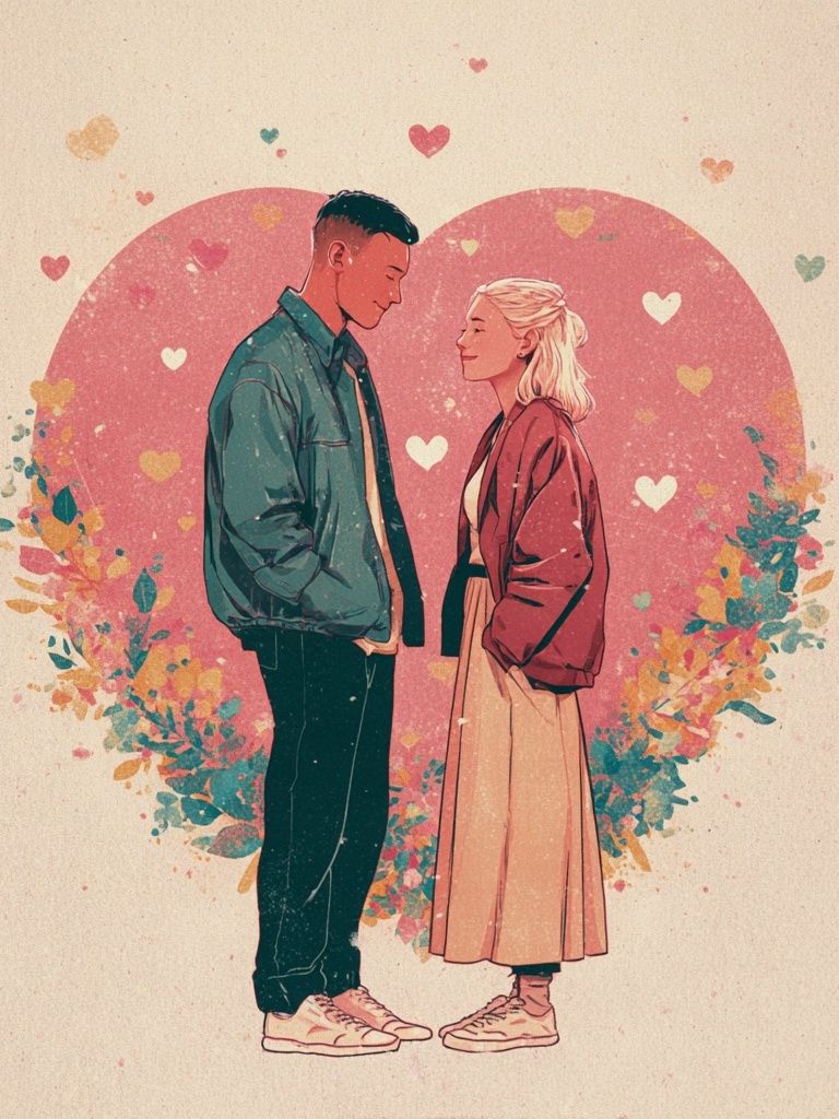 Romantic Couple Heart Illustration Poster. poster — love-romantic art